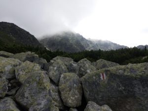 Red stripe sign in Retezat mountains